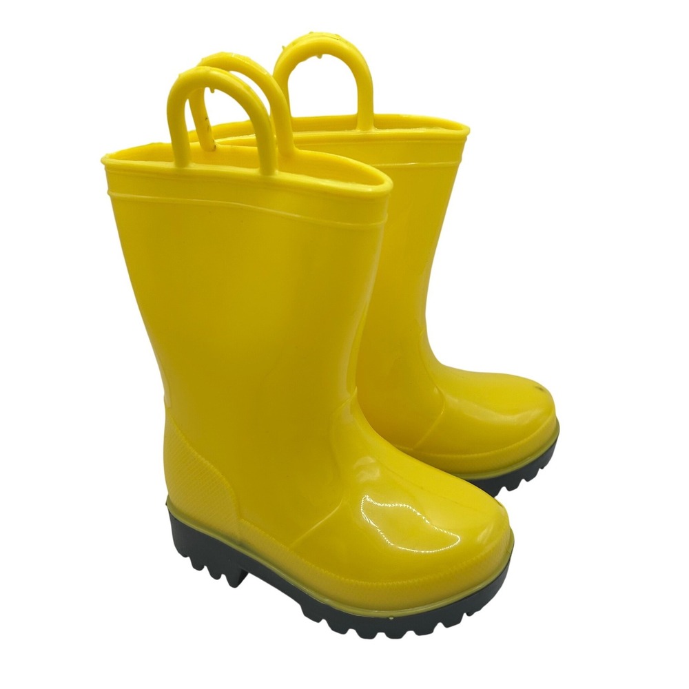 Zoogs Kids Yellow Rubber Rain Boots Waterproof Pull On Handles Toddler Size 5